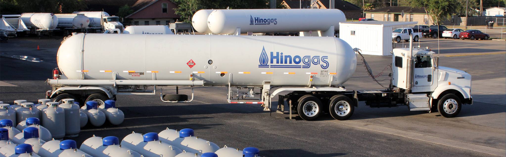 Hino Gas propane delivery truck and cylinders at the Harlingen yard in the Rio Grande Valley